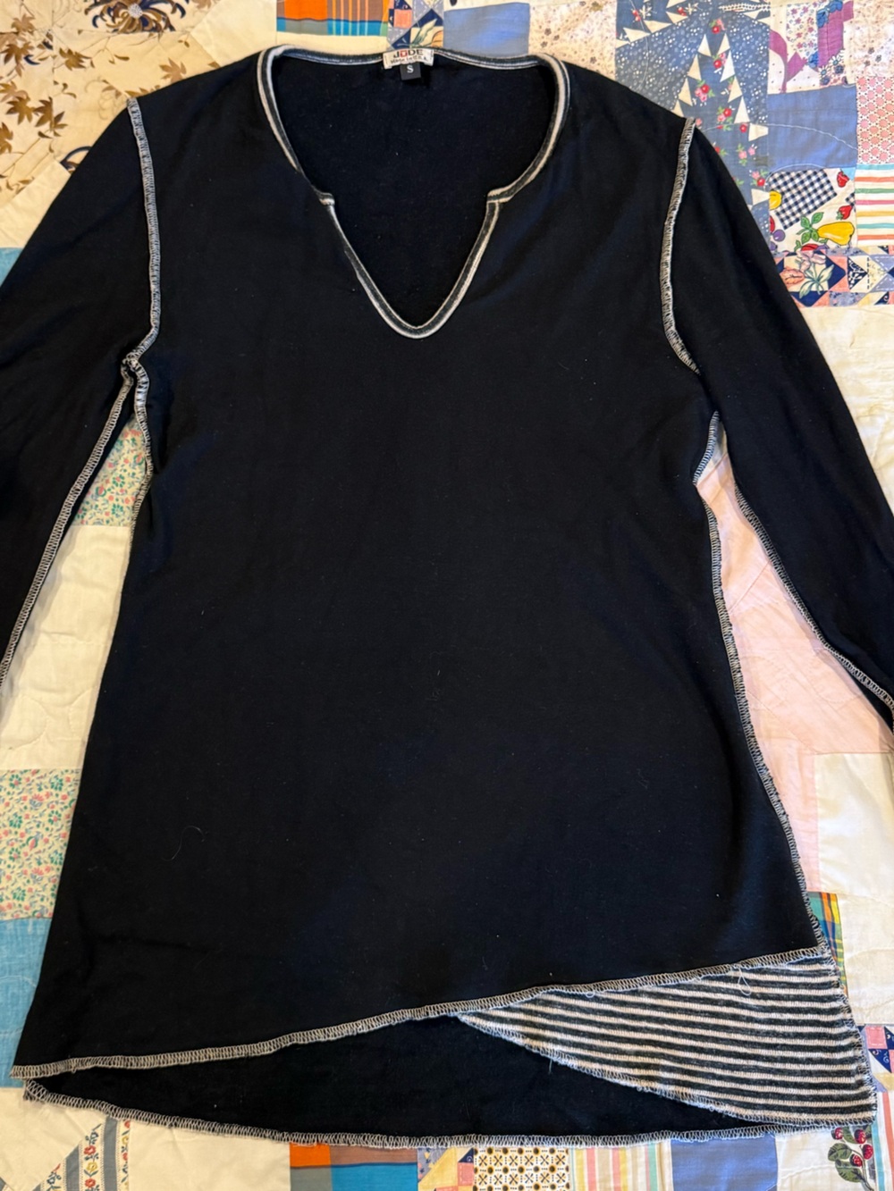 VINTAGE Jude USA made Black Exposed Seam Tunic S Boho Lagenlook Y2K Minimalist